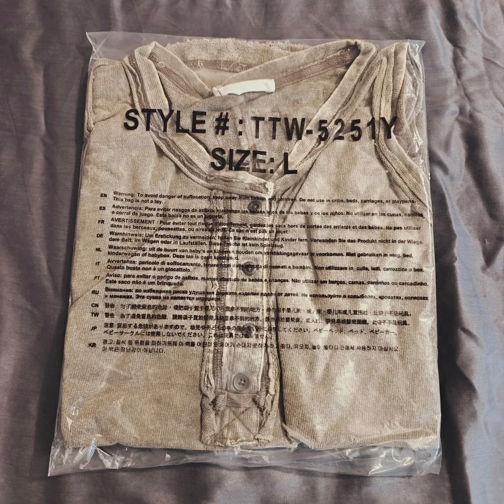 Zenana Sleeveless Henley Mineral Wash CottonTank Top Mocha Brown TTW-5251Y L - Picture 5 of 7